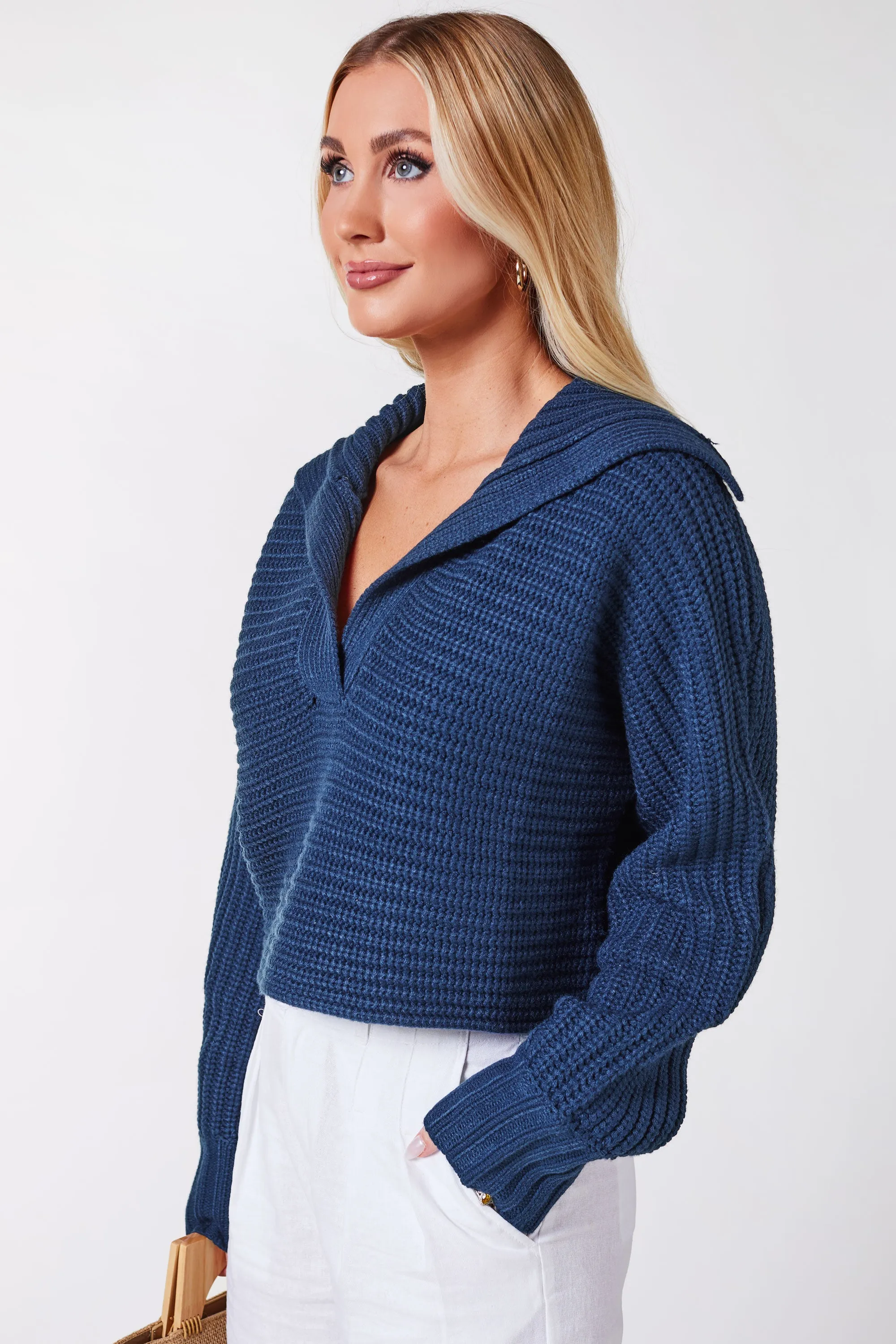 Poppy V-Neck Navy Sweater