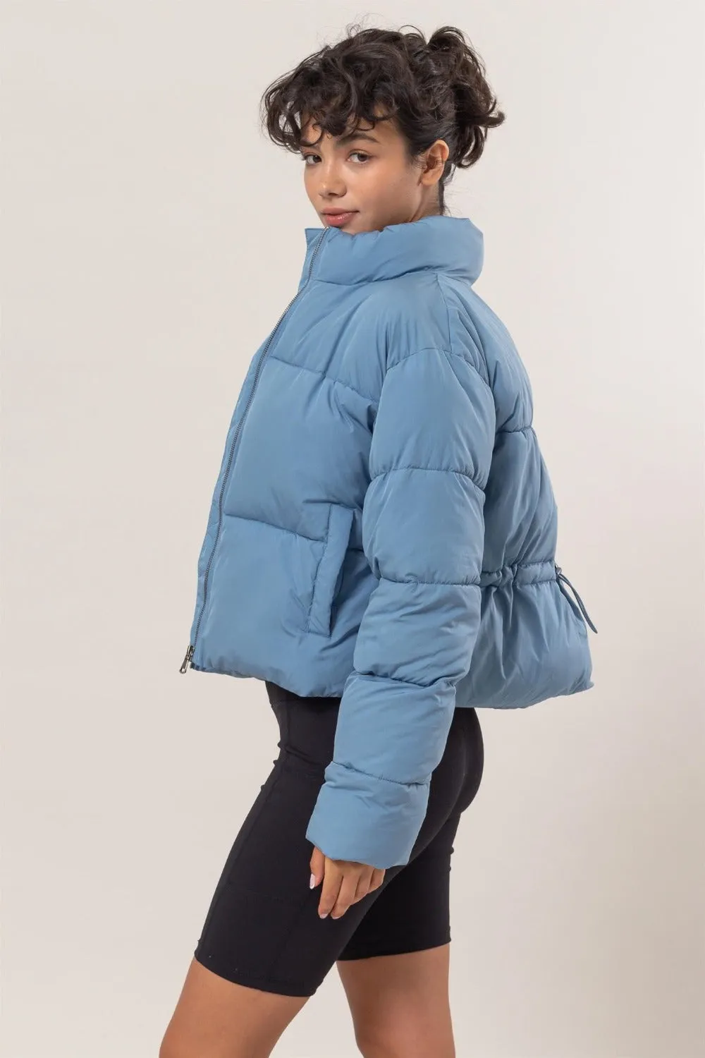 Quilted Back Drawstring Puffer Jacket