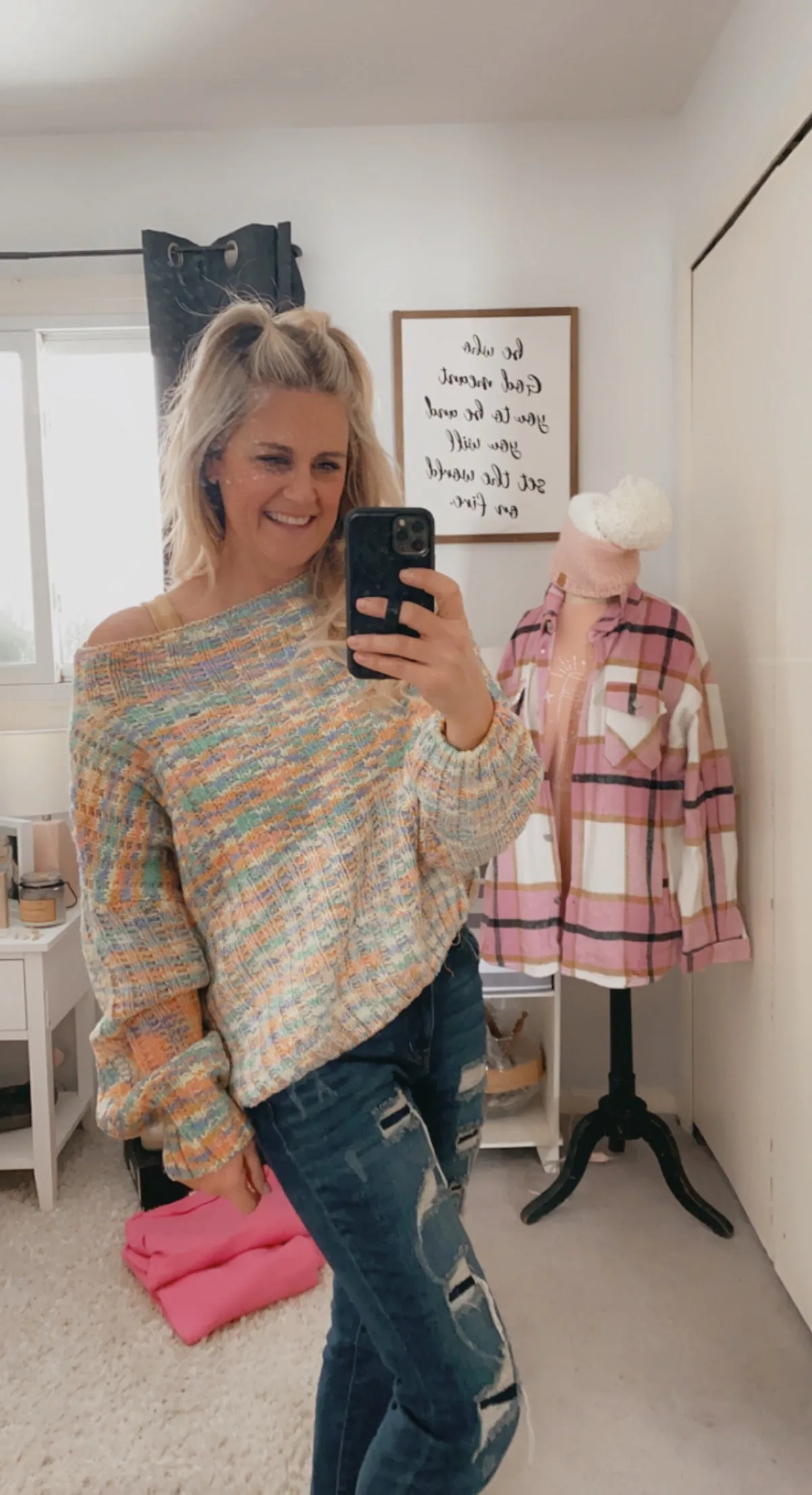 Rainbow pastel boatneck sweater