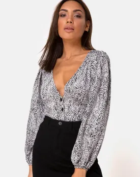 Roma Long Sleeve Top in Leo Spot in Black and White