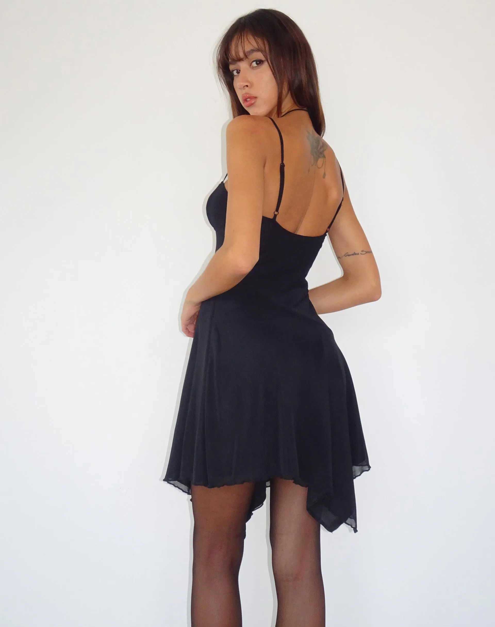 Romily Tie Front Mini Dress in Black Mesh