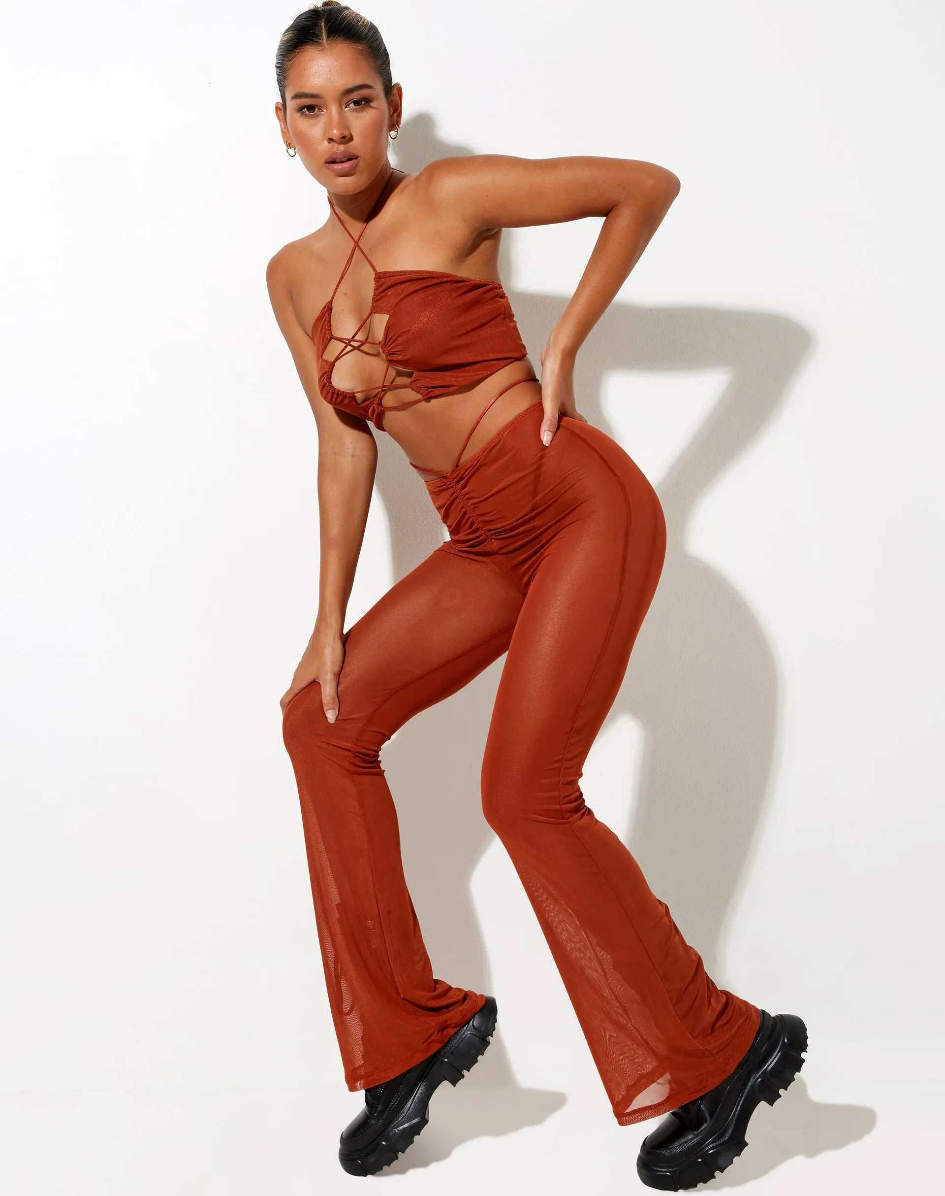 Sakeri Flare Trouser in Mesh Toffee