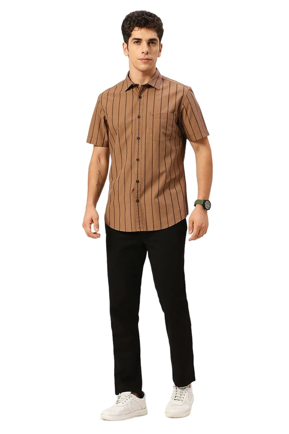 Slim Fit Cotton Fil-a-Fil Stripe Halfsleeves Shirt