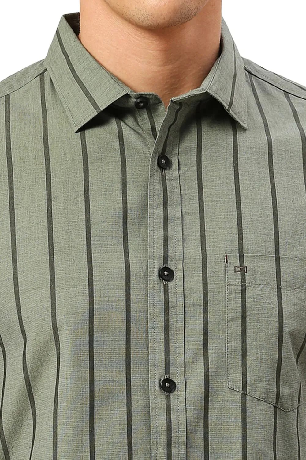 Slim Fit Cotton Fil-a-Fil Stripe Halfsleeves Shirt