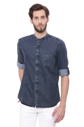 Slim Fit Satin Indigo Shirt