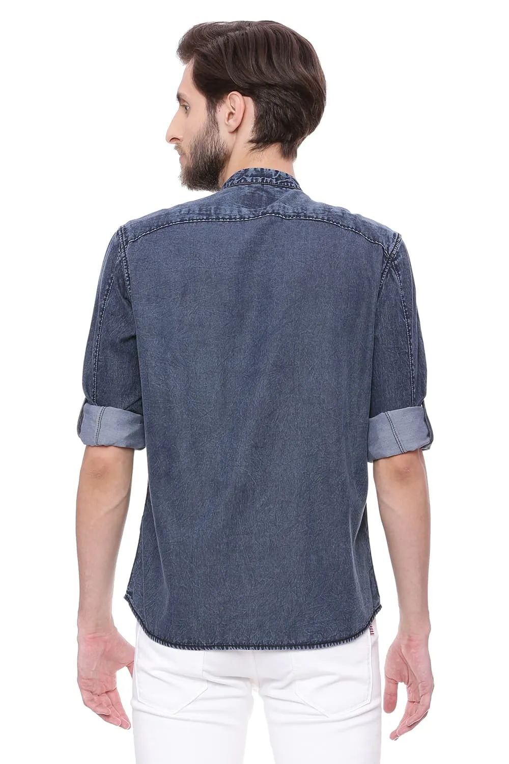 Slim Fit Satin Indigo Shirt