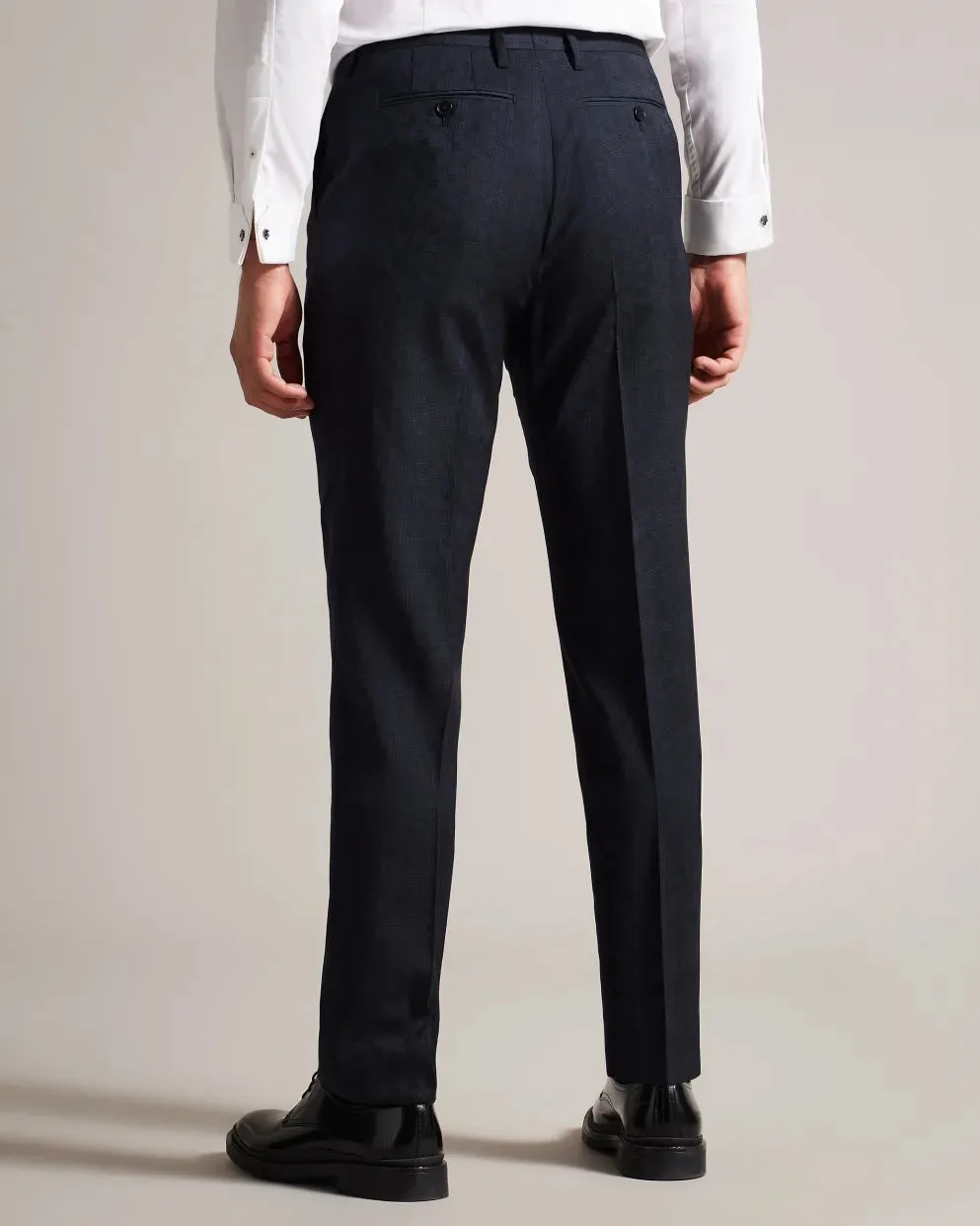 Slim Tonal Check Trousers - Navy