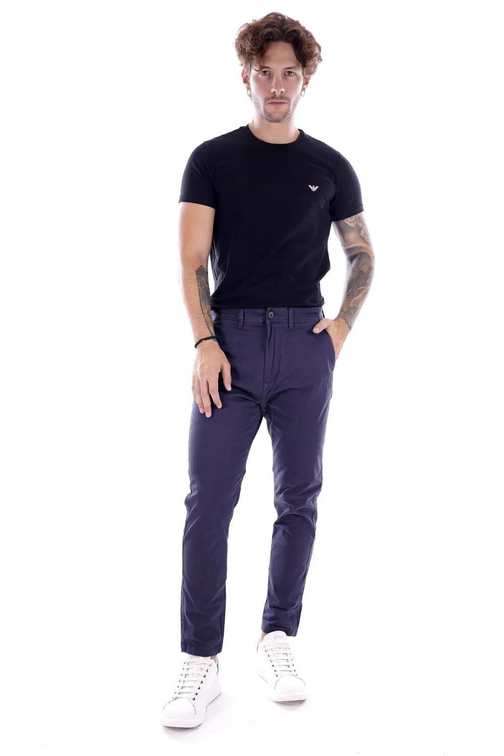 Solid Pantalone Blu Da Uomo