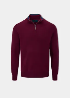 Streetly Men's 1/2 Zip Mock Neck Jumper In Bordeaux - Classic Fit