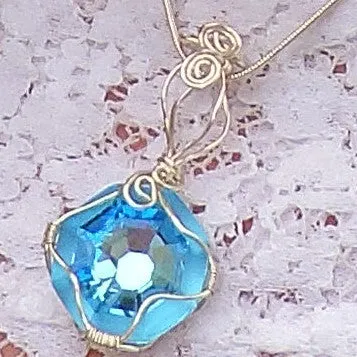 Swarovski Blue Crystal Enhancer/Pendant and Dangle Earring Set