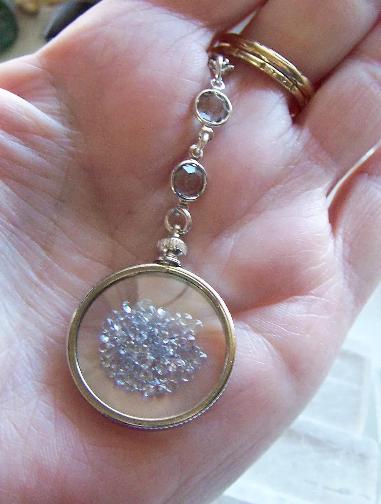 Swarovski Floating Crystals Double Sided Glass Shaker Memory Locket Necklace