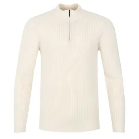 Thomas Maine 1/4 Zip Lambs Wool Knitwear in Cream