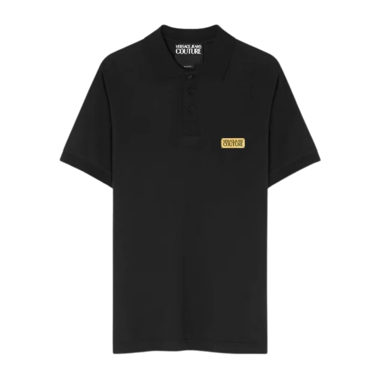 Versace Jeans Couture Metal Logo Tag Black Polo Shirt