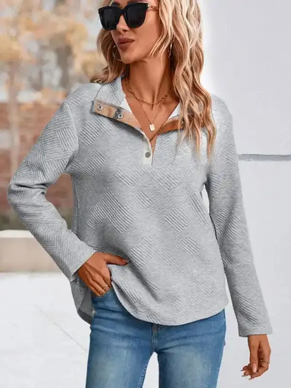 women’s long sleeve plaid stitching sweatshirt