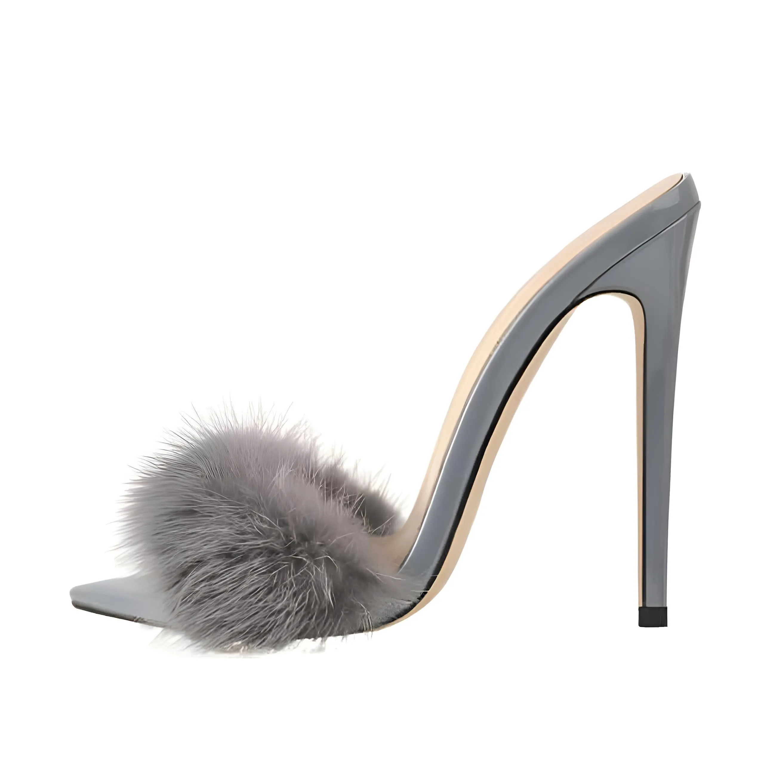 Women's Peep Toe Fur Slip On Heels