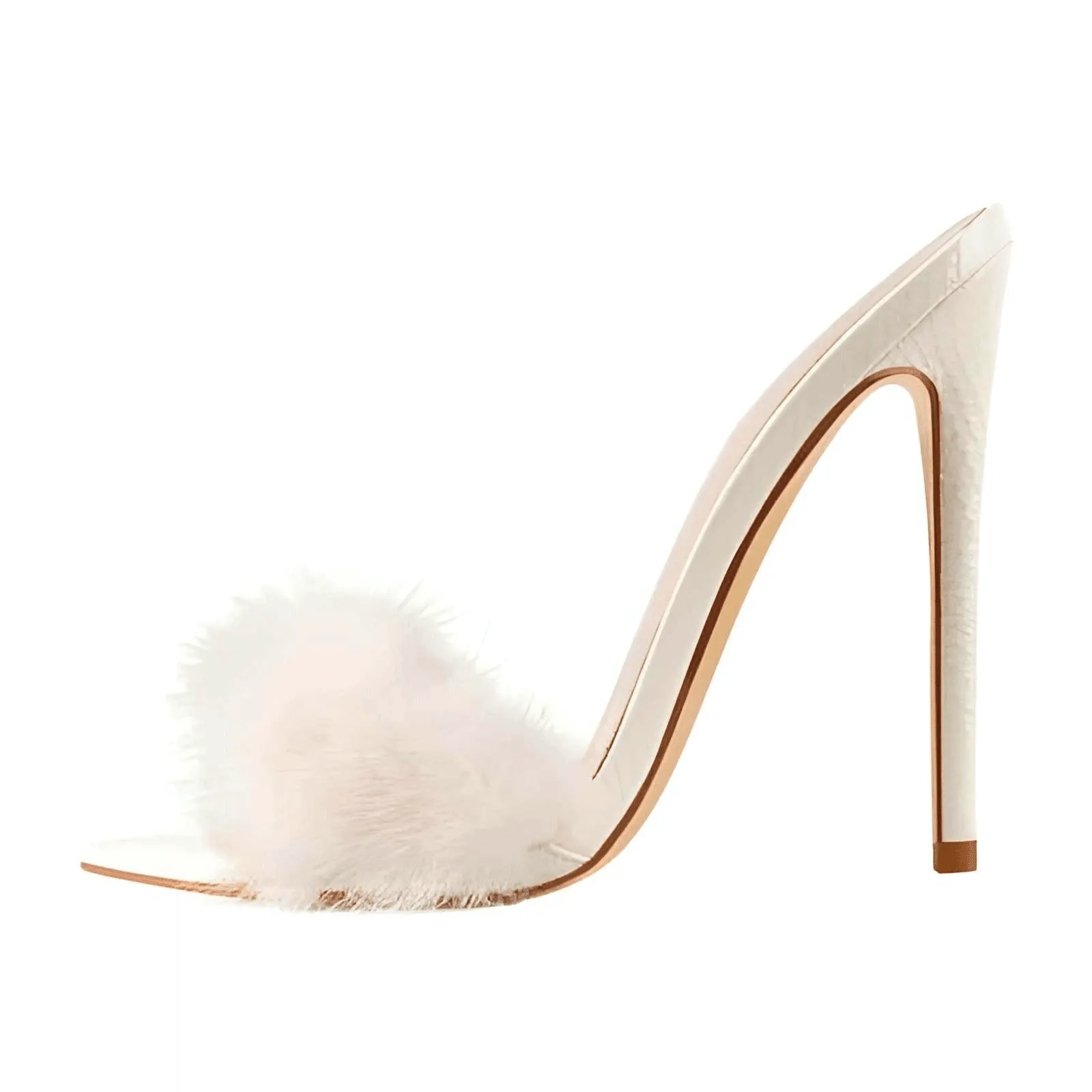 Women's Peep Toe Fur Slip On Heels